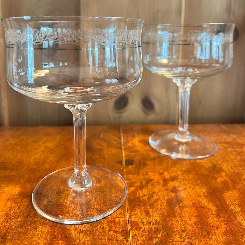 4 Lenox Moonspun platinum vintage cocktail coupes